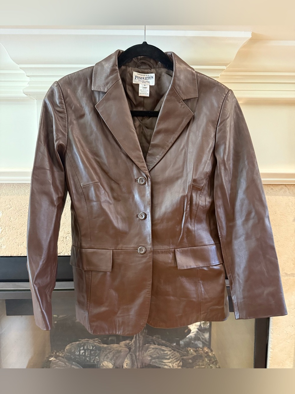 VTG Pendleton Brown 100% Leather Blazer Jacket Petite M